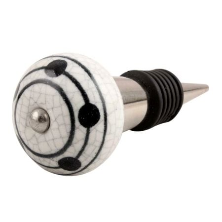 Black Striped Dotted Crackle Ceramic Wine Stopper